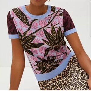 Anthro Aldo Martins Floral Short Sleeve Sweater M